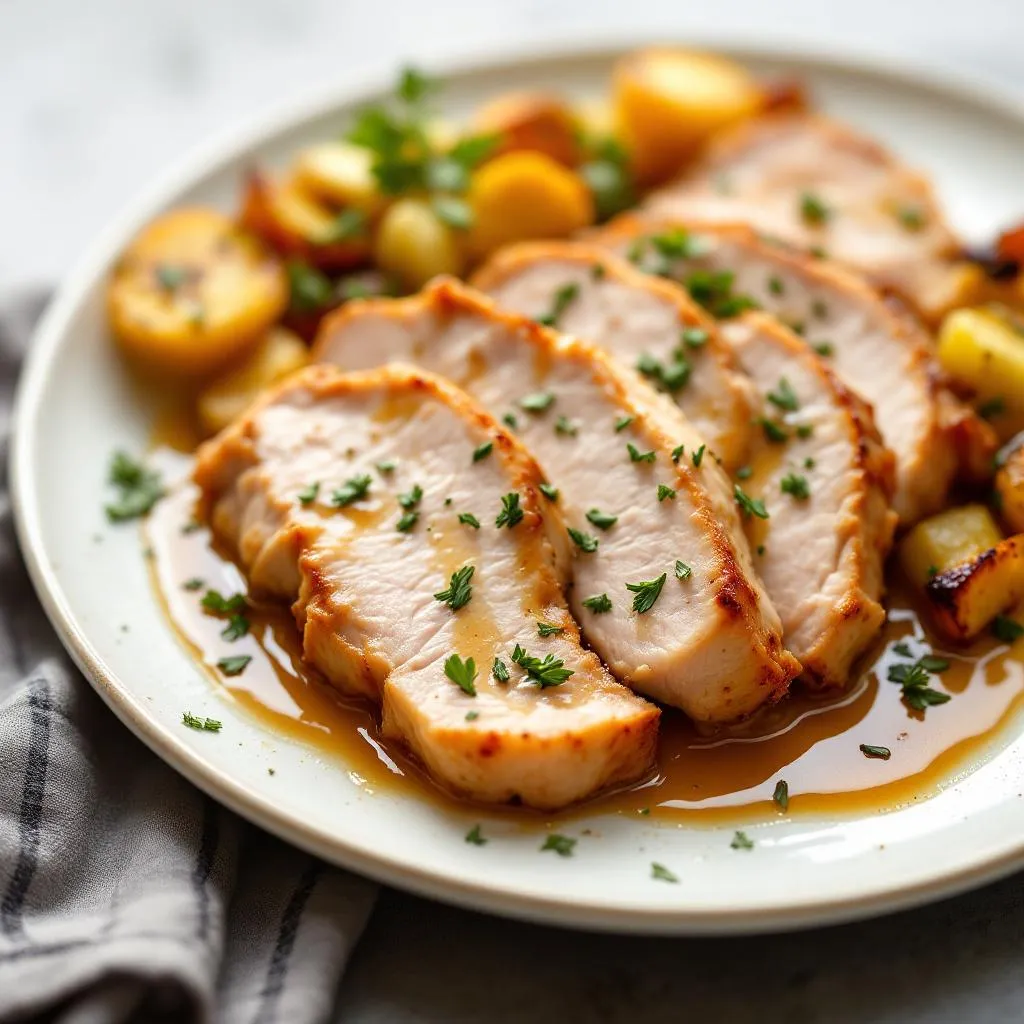   Crockpot Turkey Breast with Garlic Herb Butter serving