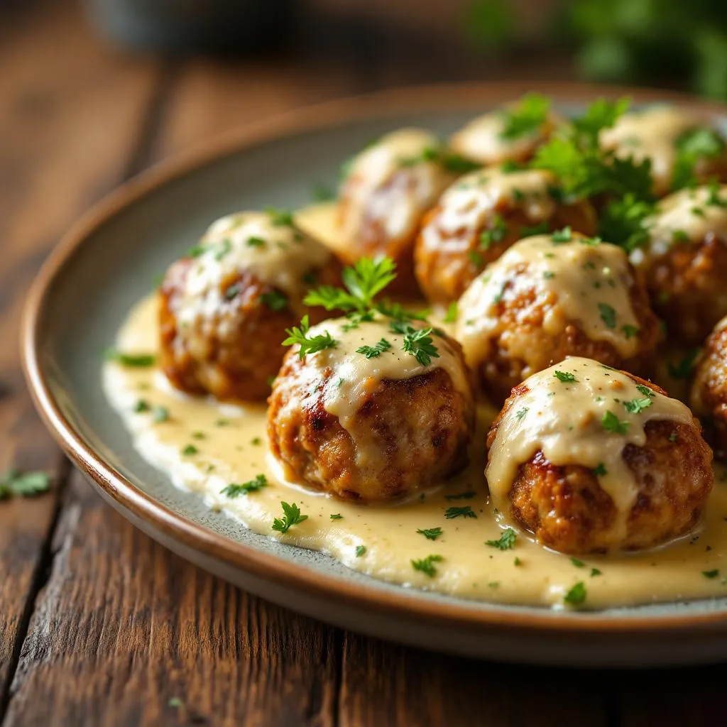  Meatballs in Creamy Garlic Parmesan Sauce