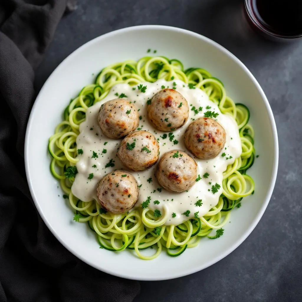   Meatballs in Creamy Garlic Parmesan Sauce (Low-Carb Comfort) serving