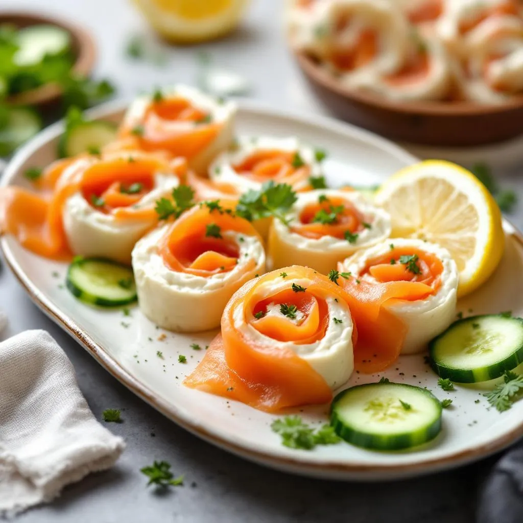   Cream Cheese Roll Ups with Smoked Salmon & Chives serving