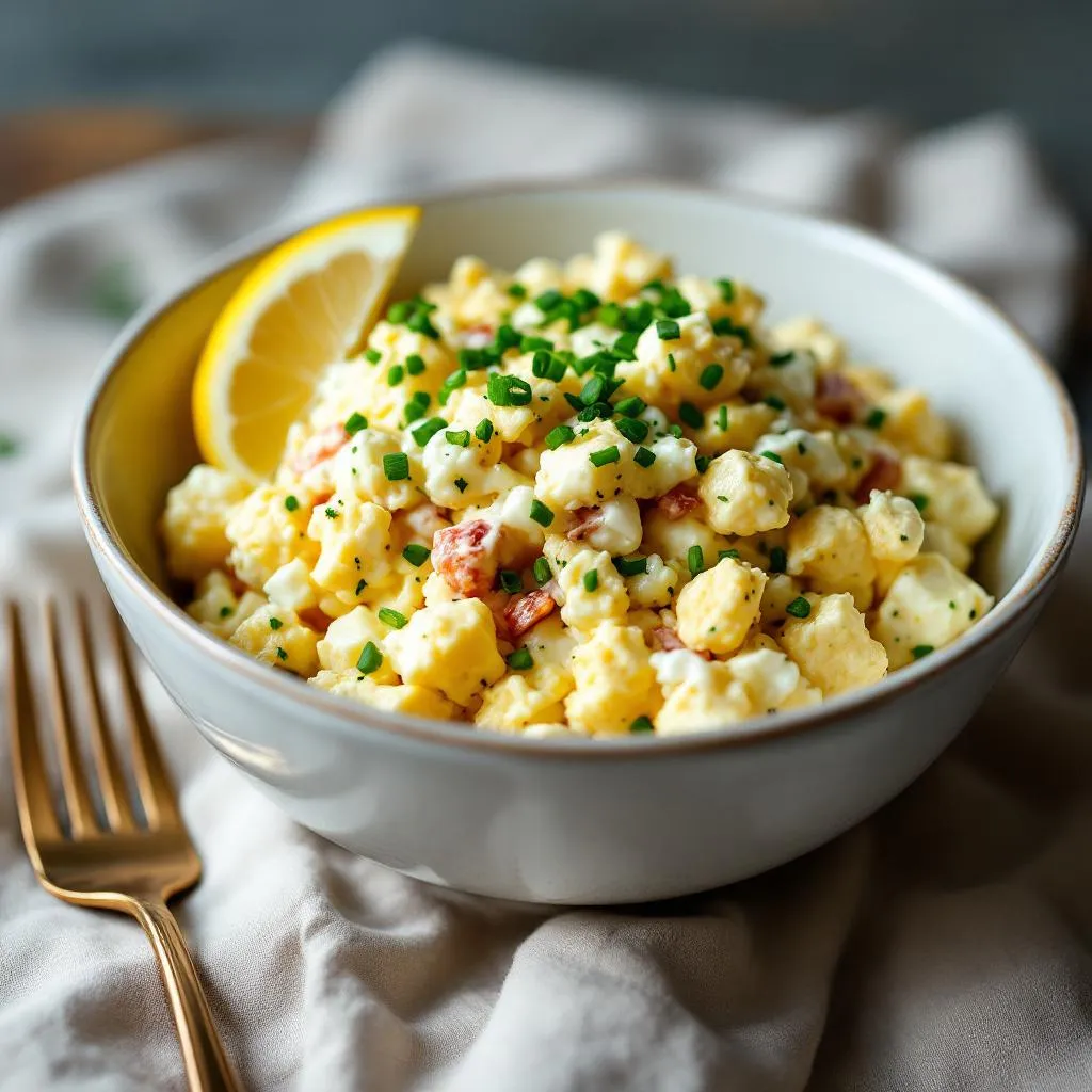   Egg Salad Bowl with Creamy Avocado and Crunchy Radish serving