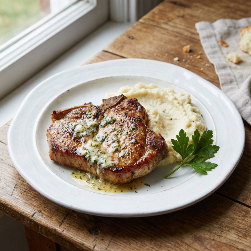 Pork Chops with Garlic Herb Butter Sauce – Juicy & Easy Dinner serving