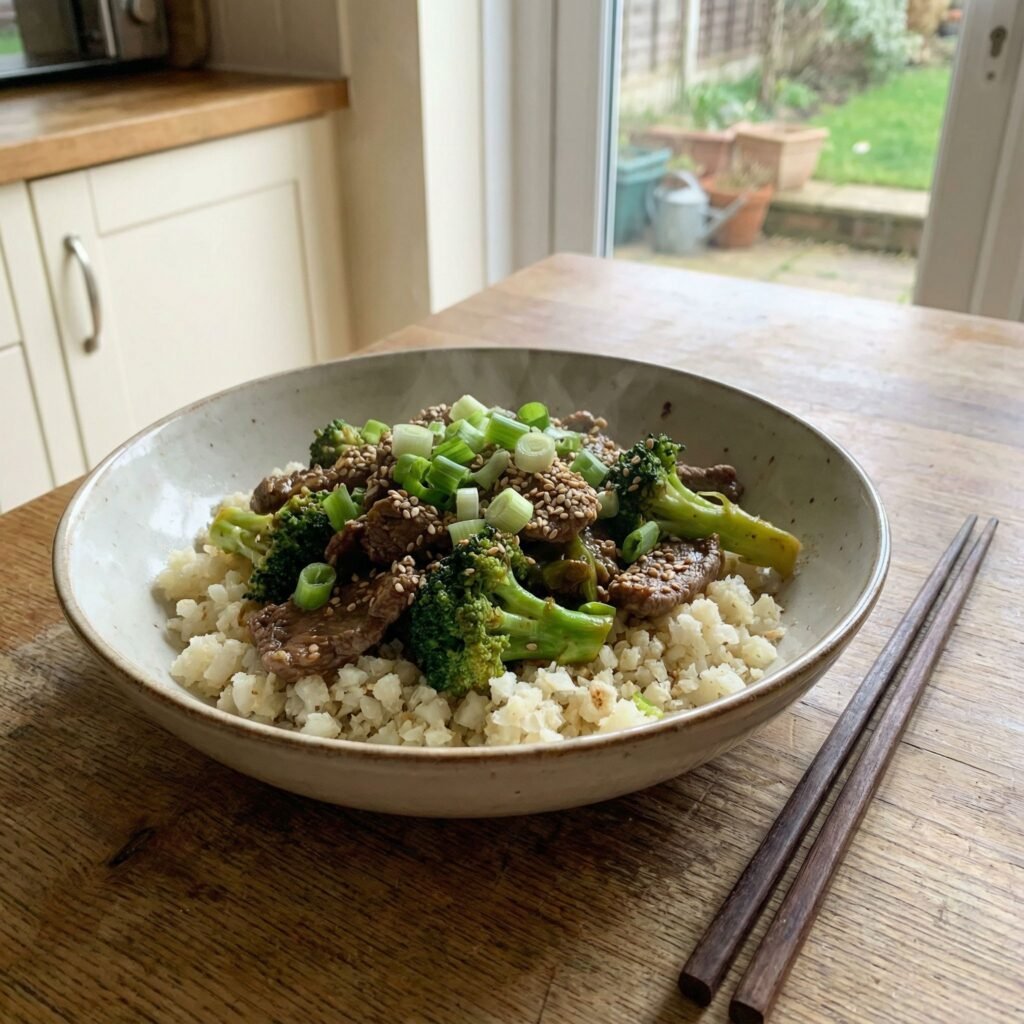   Beef and Broccoli Stir Fry with Garlic Soy Sauce serving