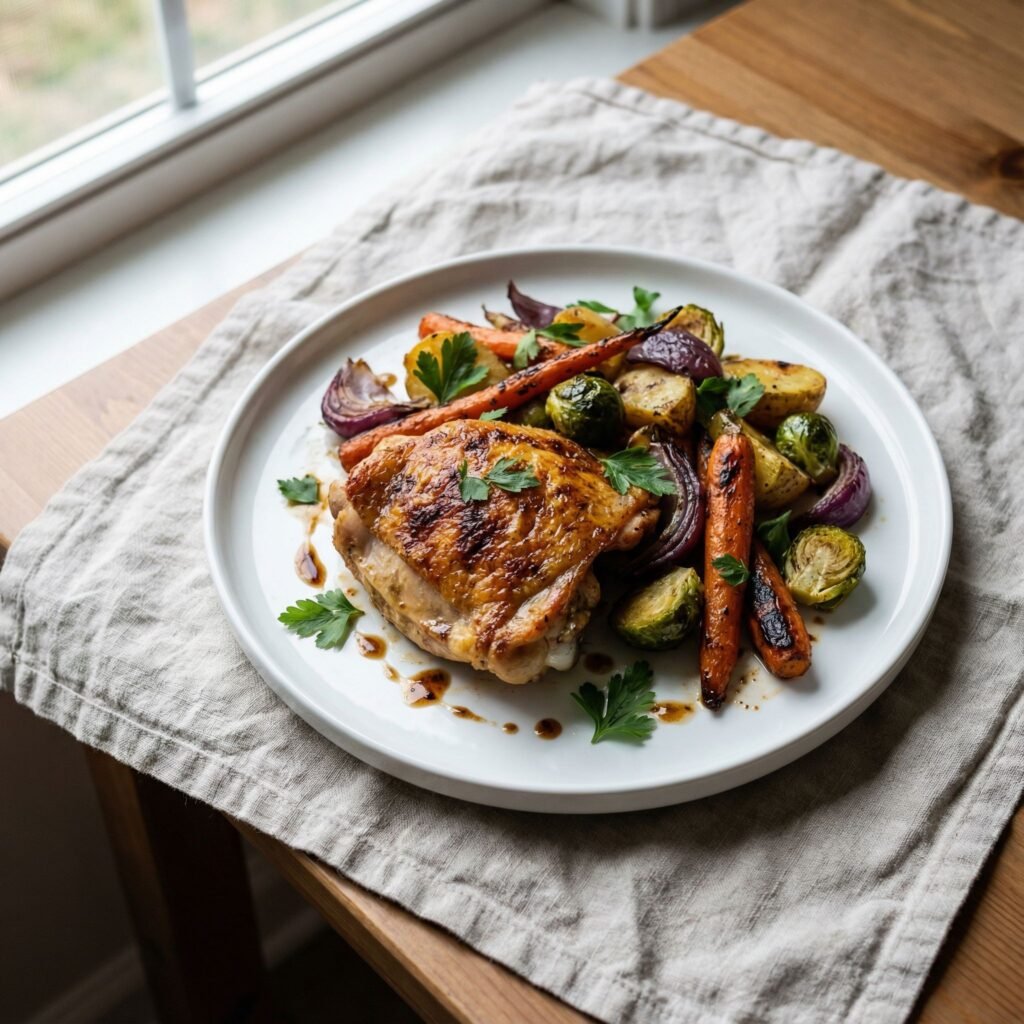   Sheet Pan Chicken and Vegetables with Garlic Herb Butter serving