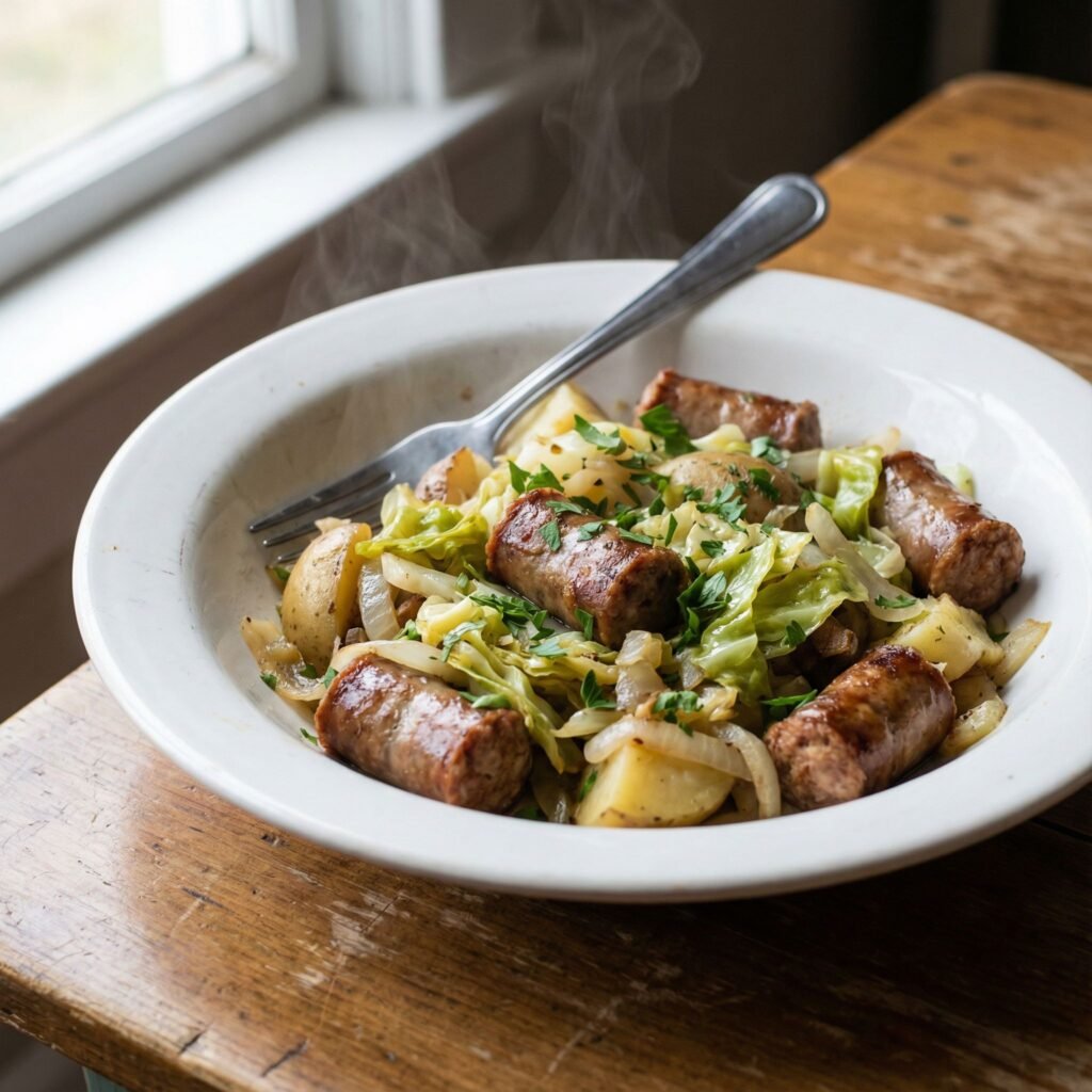   One Pan Sausage and Cabbage Skillet – Easy 30-Minute Dinner serving