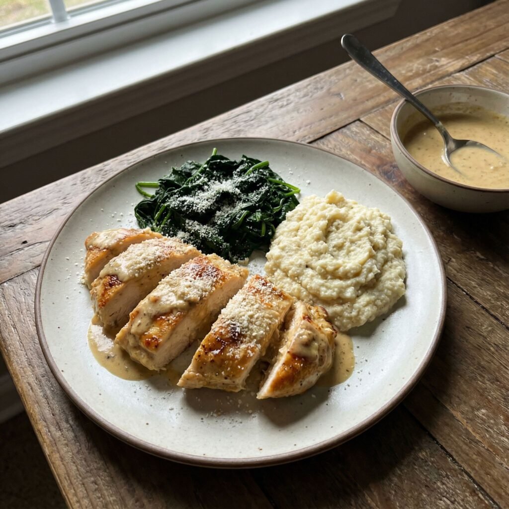   Creamy Garlic Chicken with Spinach and Parmesan serving