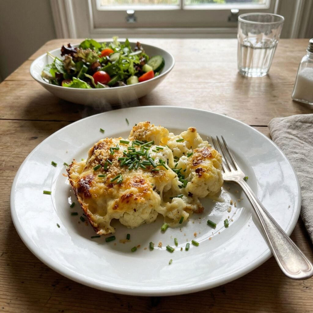 Creamy Cauliflower and Cheese Bake with Golden Crust serving