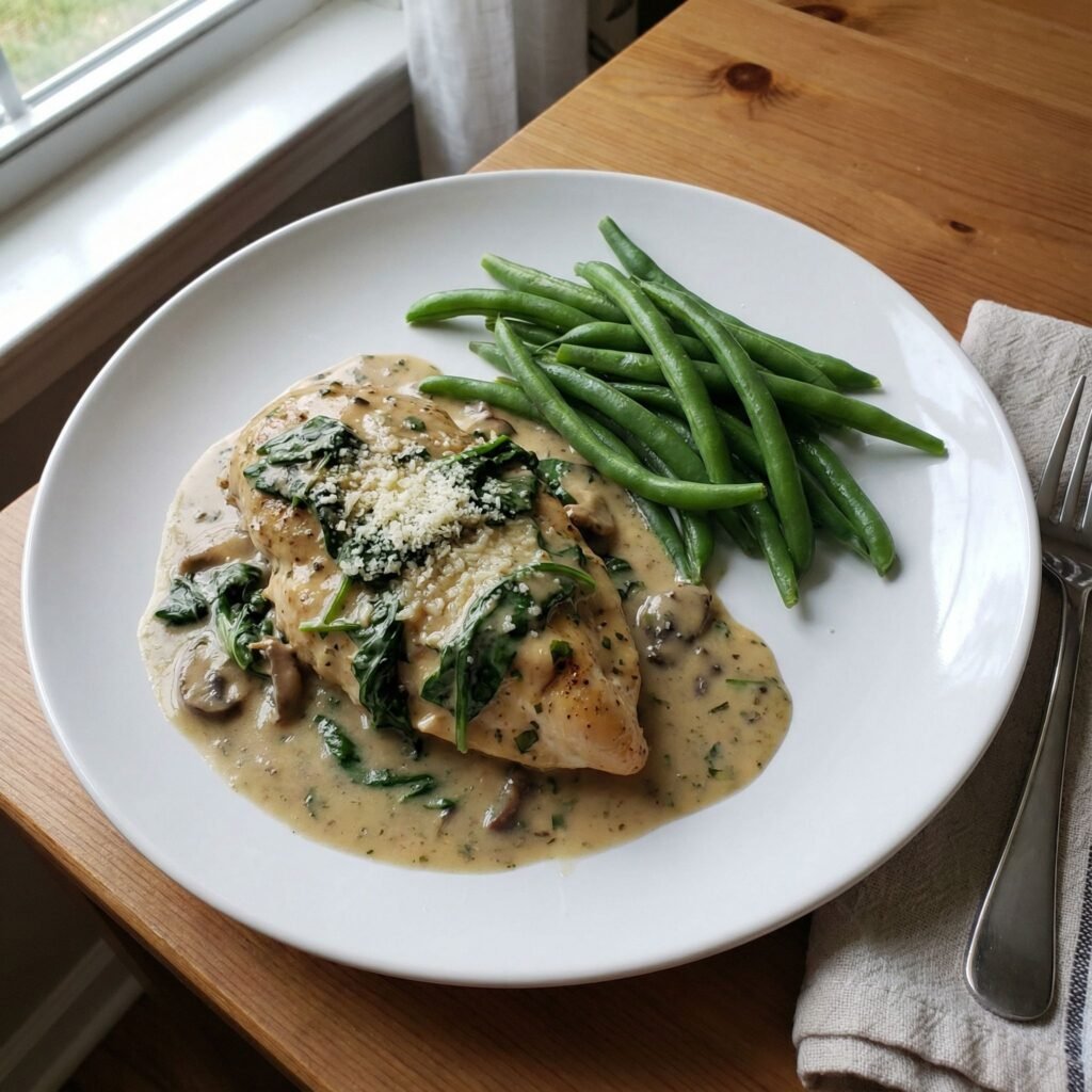   Creamy Chicken Breast Skillet with Garlic and Spinach serving