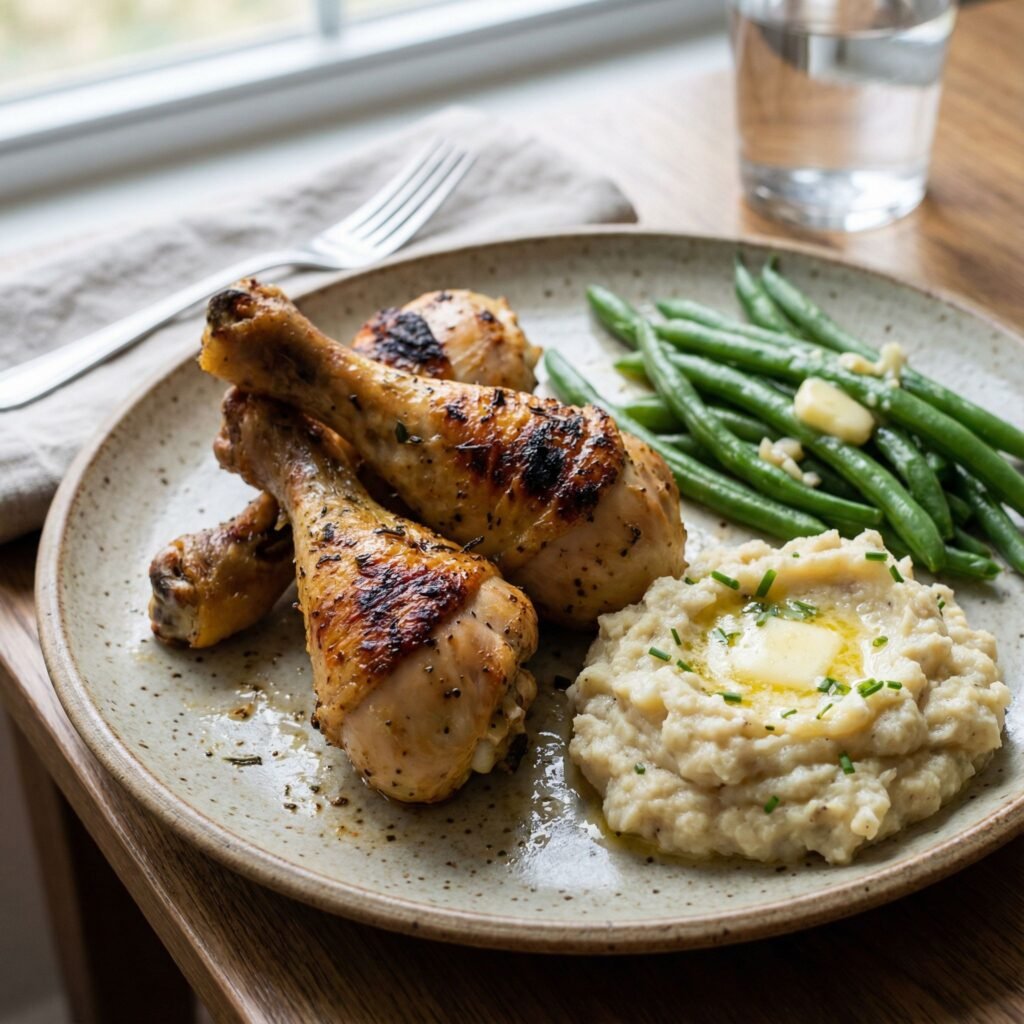  Baked Chicken Drumsticks with Garlic Herb Butter serving